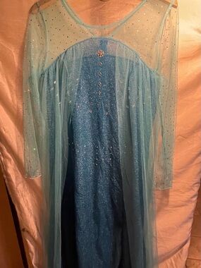 Sparkling Light Blue Evening Dress with Sheer Overlay